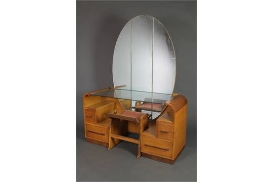 Grange, A 1930's Art Deco Oak Dressing Table With Oval Plate Pertaining To Art Deco Dressing Table Mirrors (Photo 16 of 20)