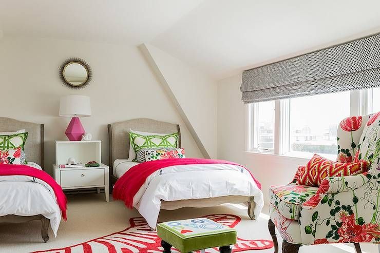 Green And Red Girl Bedroom With Beveled Beaded Leaning Mirrror Throughout Clarendon Mirrors (View 18 of 20)