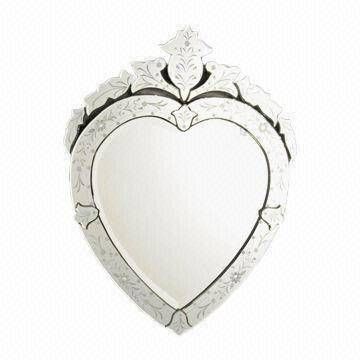 Heart Shaped Venetain Wall Mirror With Etched Pattern, Smoothly Throughout Heart Wall Mirrors (View 13 of 20)