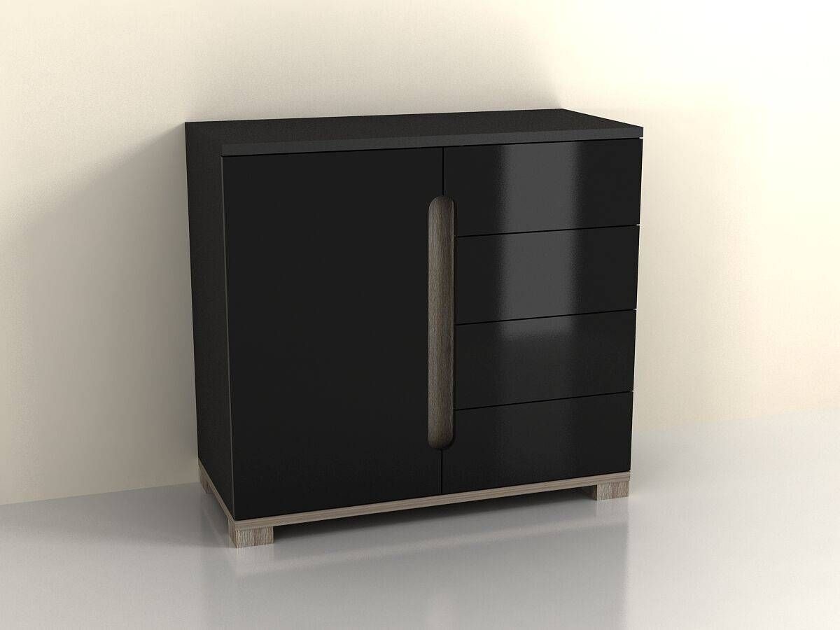 High Gloss Black Sideboard Drawer Narrow Cabinet Unit Small Inside High Gloss Black Sideboard (Photo 1 of 20)