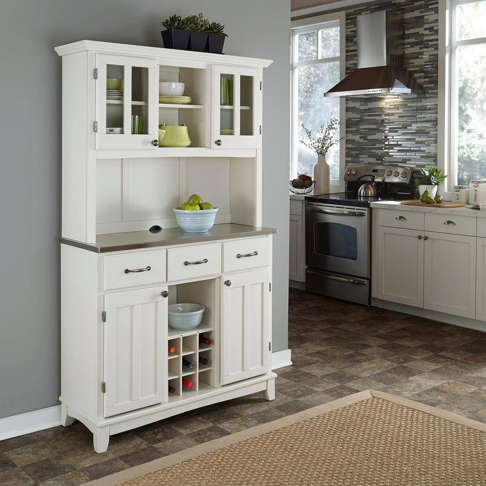 Home Styles White Buffet With Hutch 5100 0023 22 – The Home Depot Intended For Kitchen Sideboard White (View 12 of 20)
