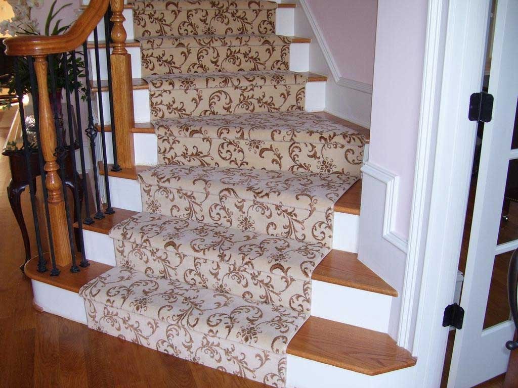 Interior White And Brown Stairs With Straight Pattern Carpet Within Hallway Runners Floral (View 14 of 20)