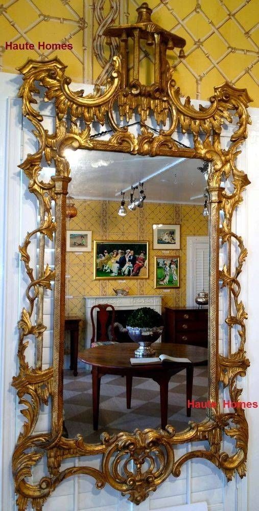 Large 62" Italian Ornate Gilded Georgian Style Asian Chippendale Regarding Ornate Gilt Mirrors (View 23 of 30)