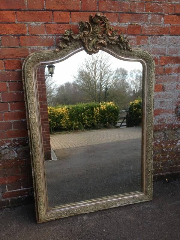 Large Antique French Carved Wood And Gesso Shaped Top Silver Gilt With Large Silver Gilt Mirrors (Photo 5 of 30)