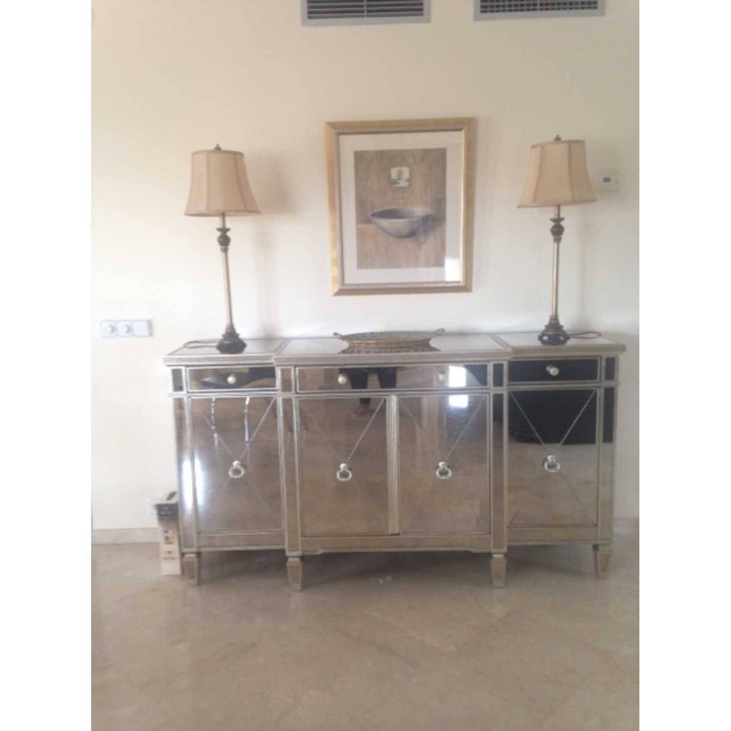 Large Antique Seville Venetian Mirrored Glass Sideboard 4 Door Intended For Glass Sideboard (Photo 2 of 20)
