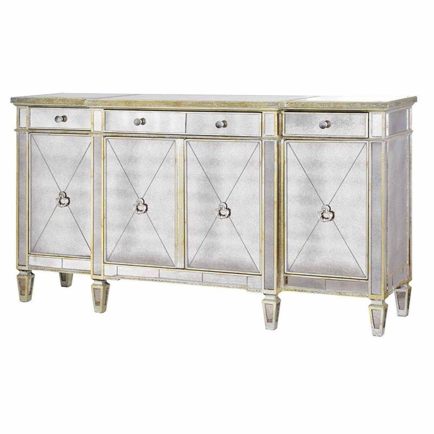 Large Antique Seville Venetian Mirrored Glass Sideboard 4 Door Within Venetian Mirrored Sideboard (Photo 7 of 20)