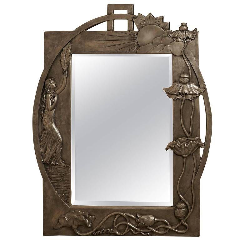 Large Art Nouveau Pewter Wall Mirror, Made In Francerosa Art In Large Art Deco Mirrors (Photo 19 of 20)
