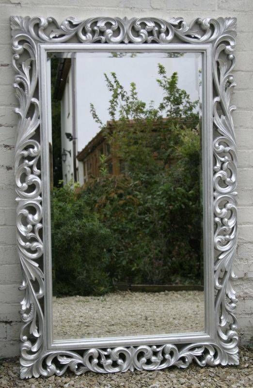 Large Carved Rectangular Mahogany Mirror Throughout Rectangular Silver Mirrors (View 5 of 30)