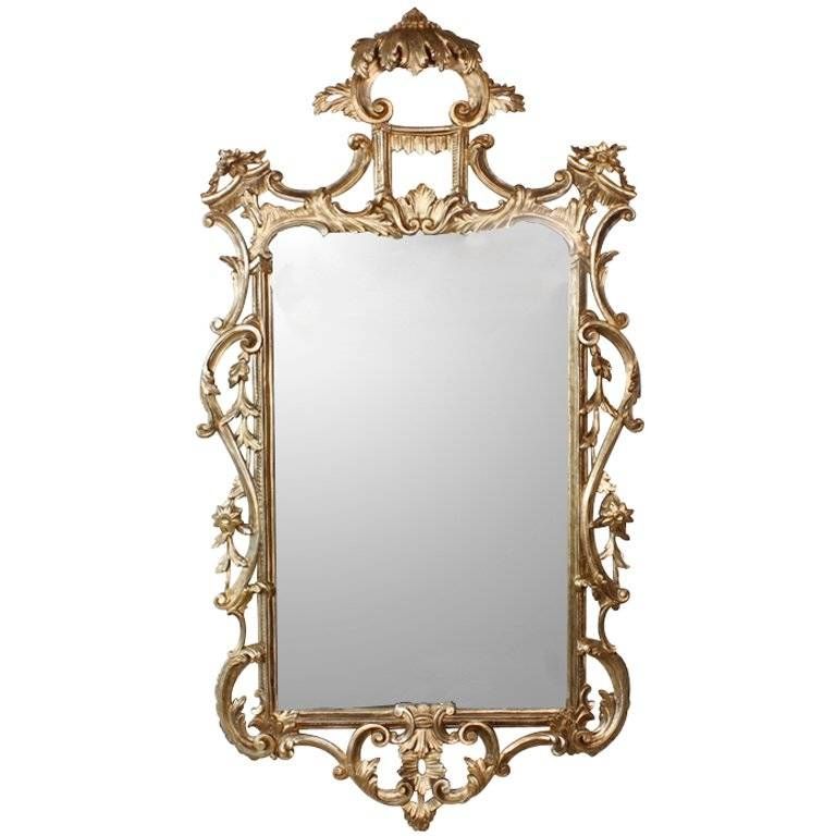 Large Carved Silver Gilt Chinese Chippendale Style Mirror For Sale Pertaining To Large Silver Gilt Mirrors (Photo 28 of 30)