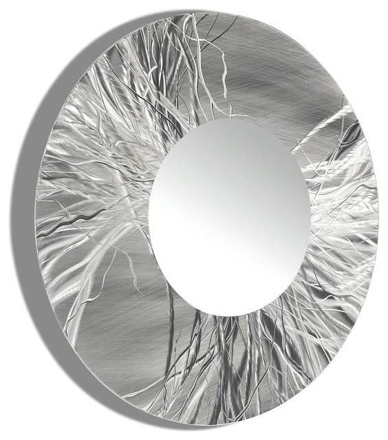 Large Framed Round Wall Mirror – Handmade Silver Modern Metal Wall Regarding Contemporary Wall Mirrors (View 7 of 20)