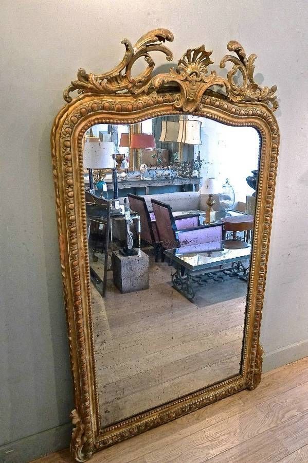 Large French Gilt Mirror With Mercury Glass And Original Paint C With Regard To French Gilt Mirrors (Photo 3 of 30)