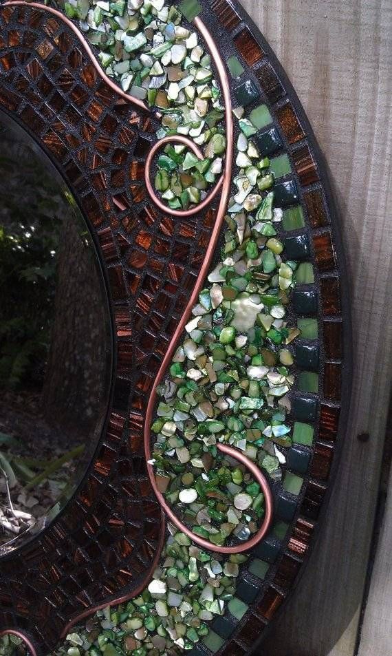 Large Green Mosaic Mirror – Beautiful Round Mosaic Art Mirror With With Regard To Large Mosaic Mirrors (Photo 24 of 30)