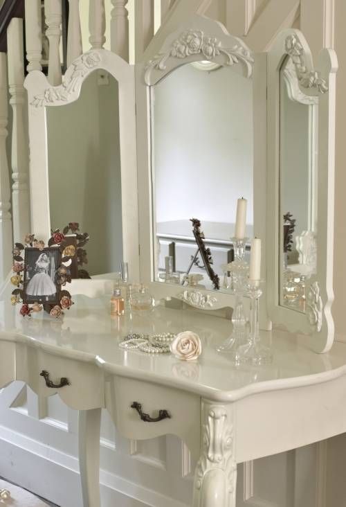 Large Ivory Cream Dressing Table And Mirror Shabby French Vintage With Regard To Ornate Dressing Table Mirrors (Photo 17 of 20)