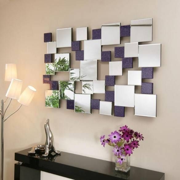Large Modern Rectangular Wall Mounted Feature Mirror Tiles Block In Feature Wall Mirrors (View 14 of 20)