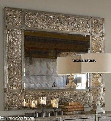 Large Moroccan Style~ Embossed Antique Silver Leaf Metal Wall With Large Antique Silver Mirrors (View 15 of 20)