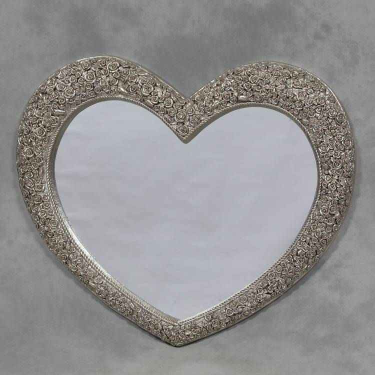 Large Rose Frame Heart Wall Mirror In Champagne Silver 110cm X In Heart Wall Mirrors (Photo 5 of 20)
