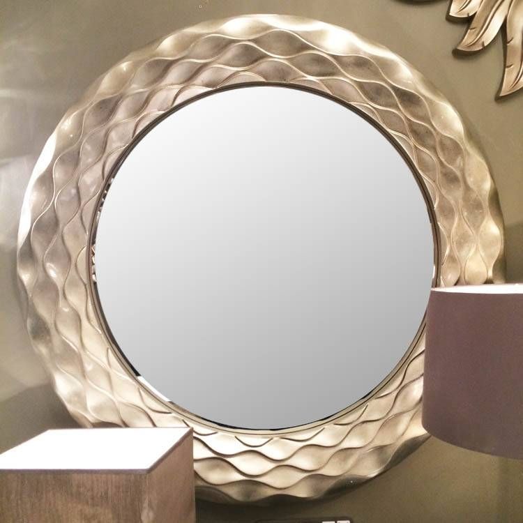 Large Round Champagne Silver Mirror Orin 106 Cm Orin Wave Mirror Pertaining To Champagne Wall Mirrors (Photo 2 of 20)