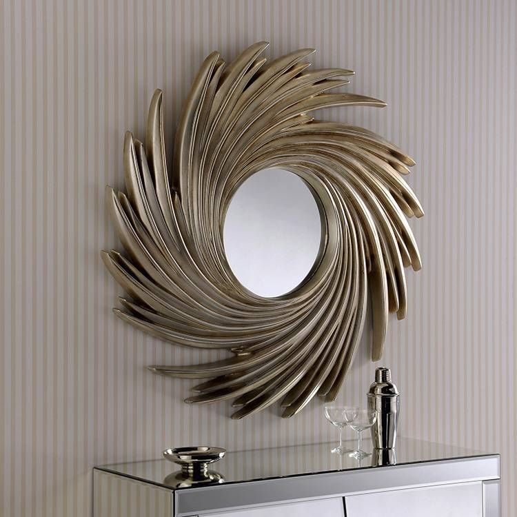 Large Round Silver Swirl Frame Mirror 99 X 99cm Round Champagne Within Round Silver Mirrors (View 22 of 30)