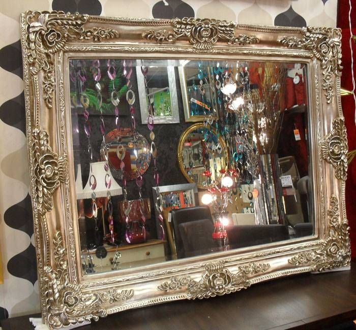 Large Silver Ornate Vintage Bevelled Wall Mirror 117x88cm With Regard To Ornate Vintage Mirrors (Photo 3 of 30)