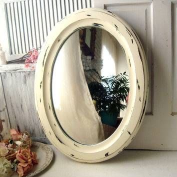 Large Vintage Oval Mirror, Cream From Willowsendcottage On Etsy Pertaining To Shabby Chic Cream Mirrors (View 10 of 20)