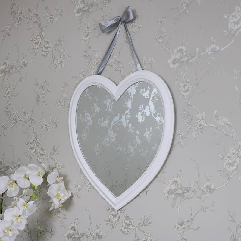 Large Vintage White Heart Wall Mirror – Melody Maison® Inside Heart Wall Mirrors (Photo 12 of 20)