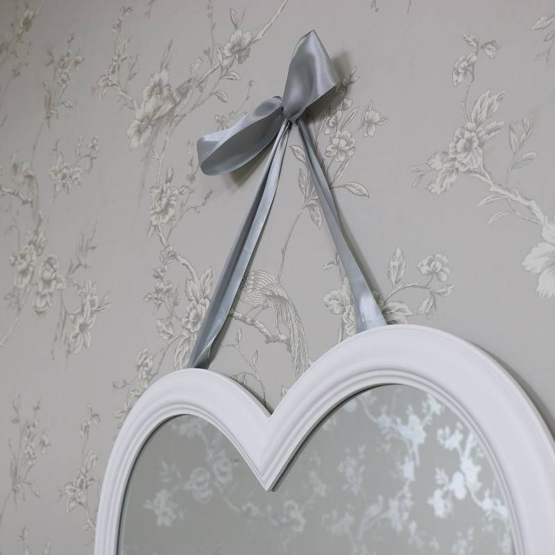 Large Vintage White Heart Wall Mirror – Melody Maison® Regarding Heart Wall Mirrors (Photo 18 of 20)