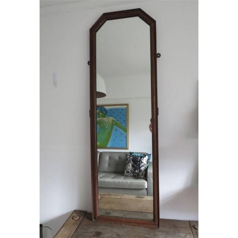 Large Vintage Wooden Oak Framed Full Length Dressing Wall Mirror Within Tall Dressing Mirrors (Photo 4 of 30)