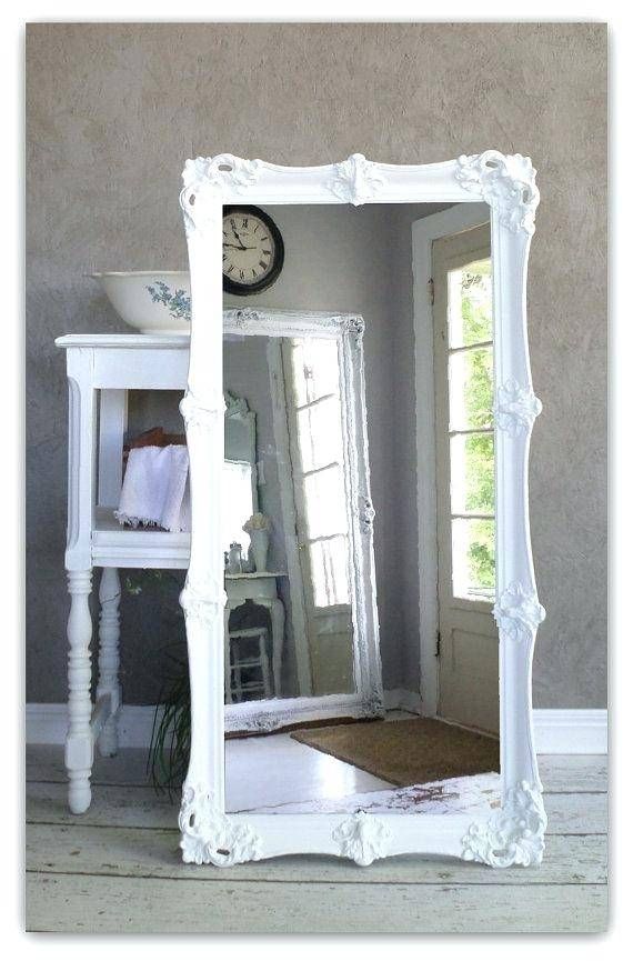 Leaning White Baroque Mirror Large Shabby Chic Vintage Leaner Pertaining To Shabby Chic Large Mirrors (Photo 7 of 20)