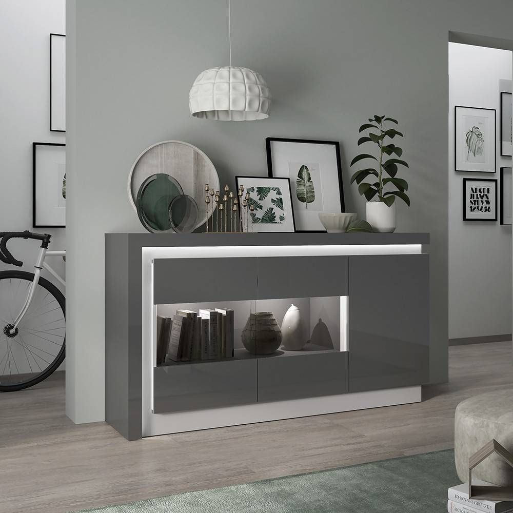 Lyon High Gloss Sideboard In Grey With Led Inside High Gloss Sideboards (Photo 17 of 20)