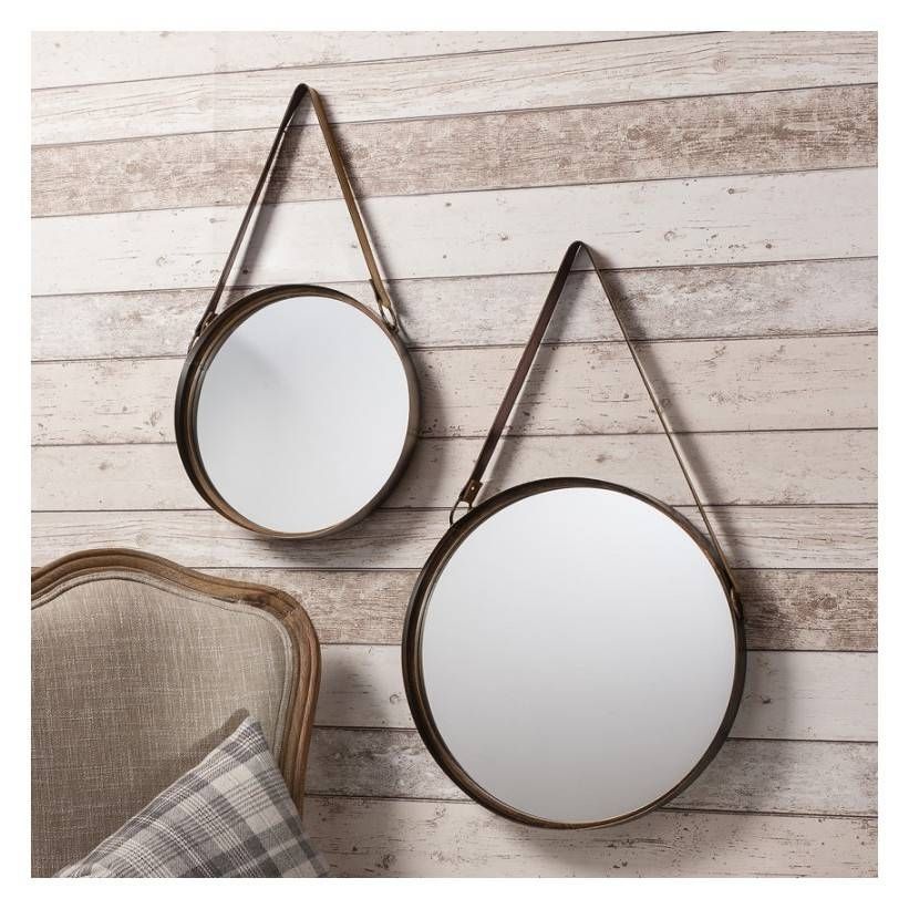 Marston Set Of 2 Round Mirrors With Leather Strap – Cotterell & Co In Leather Round Mirrors (View 11 of 20)