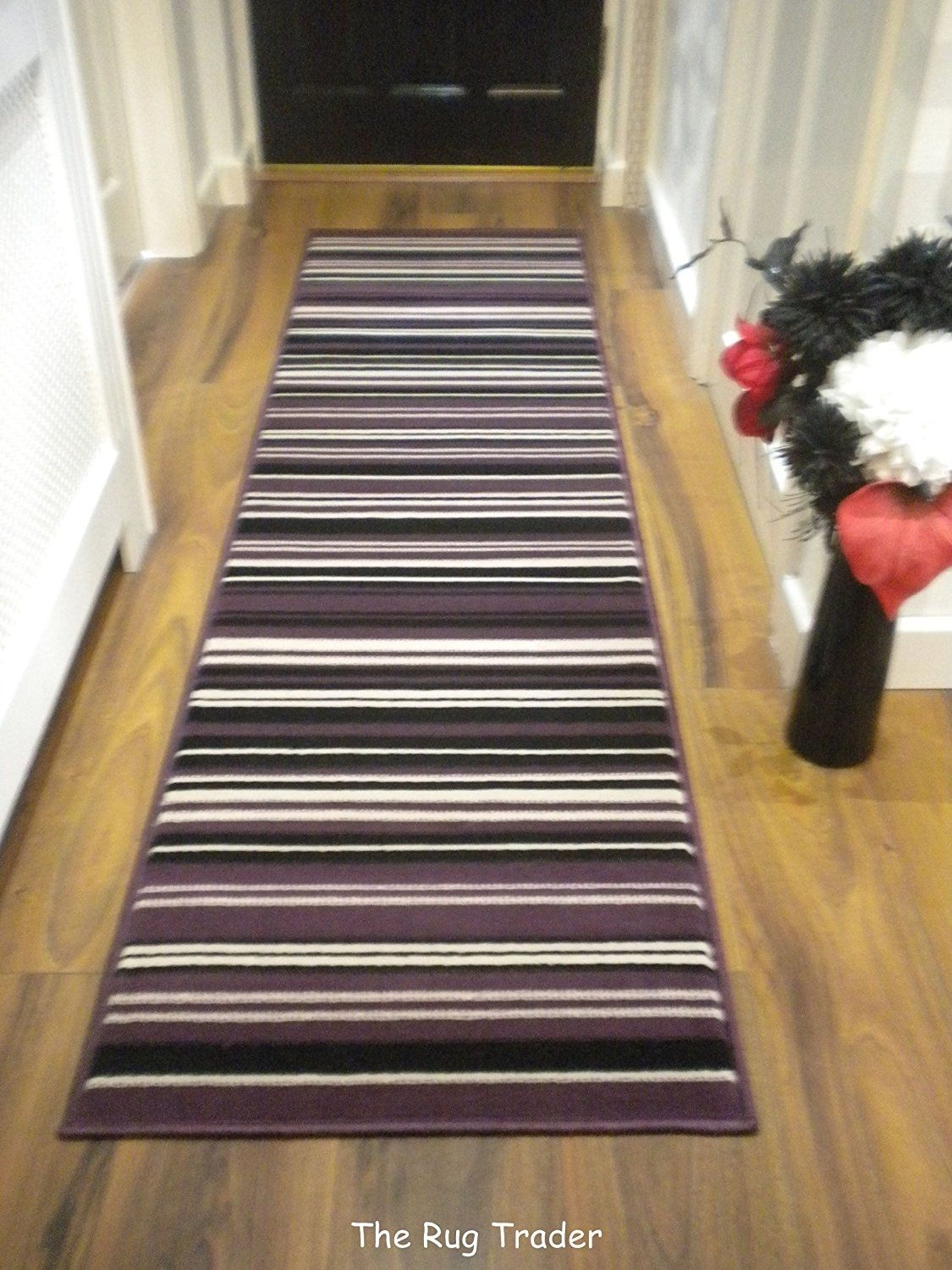Modern Stripe Rug Purple Black Hall Runner 60cm X 220cm Amazonco For Runners For The Hallway (View 14 of 20)