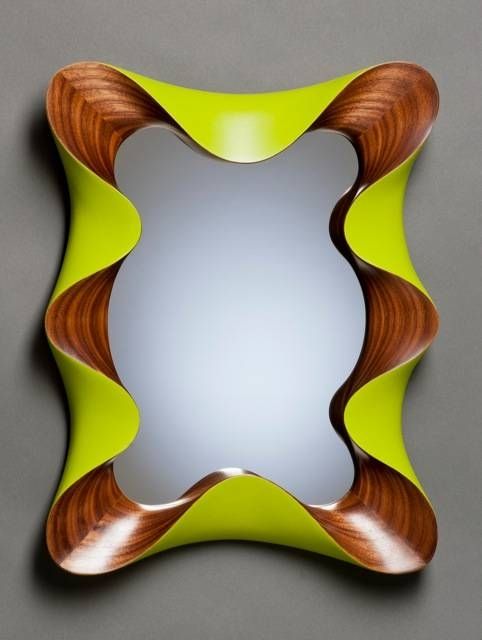 Modern Wall Mirror In Carved Walnut And Retro Lime Green | David Within Retro Wall Mirrors (Photo 4 of 20)