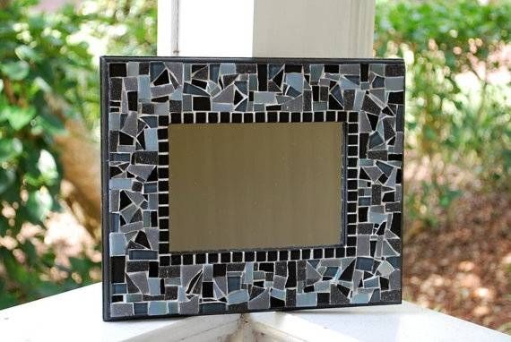 Mosaic Mirror Black Gray And Purplegreenstreetmosaics On Etsy Intended For Black Mosaic Mirrors (View 27 of 30)