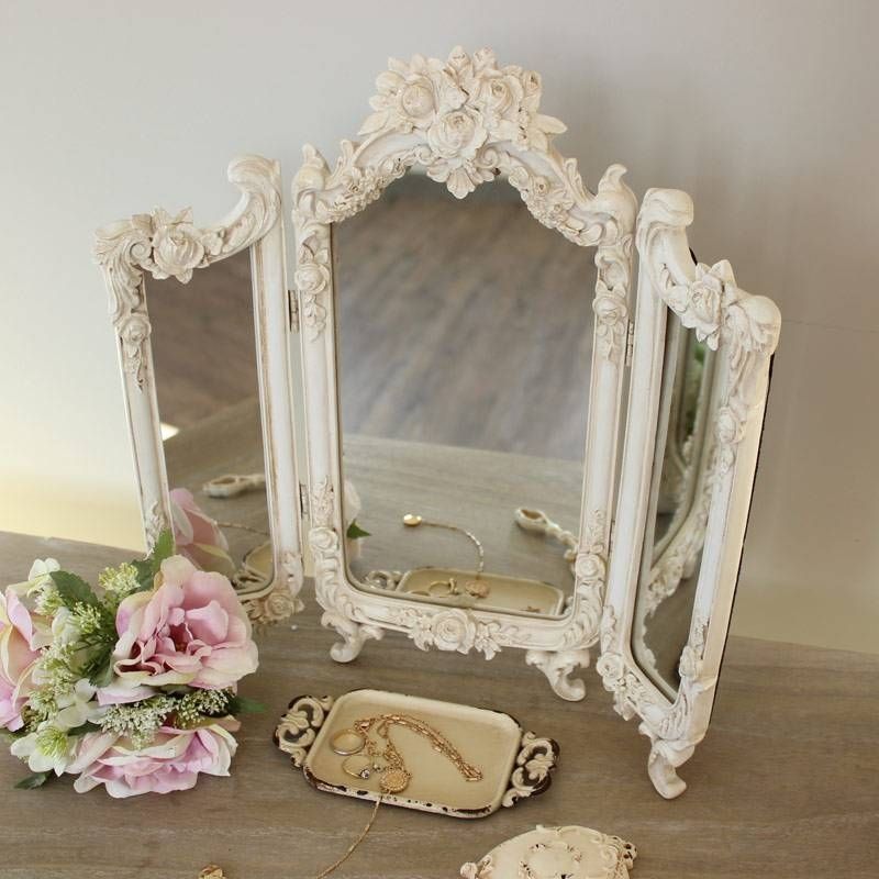 Ornate Cream Rose Triple Mirror Bedroom Vanity Dressing Table In Ornate Dressing Table Mirrors (View 4 of 20)