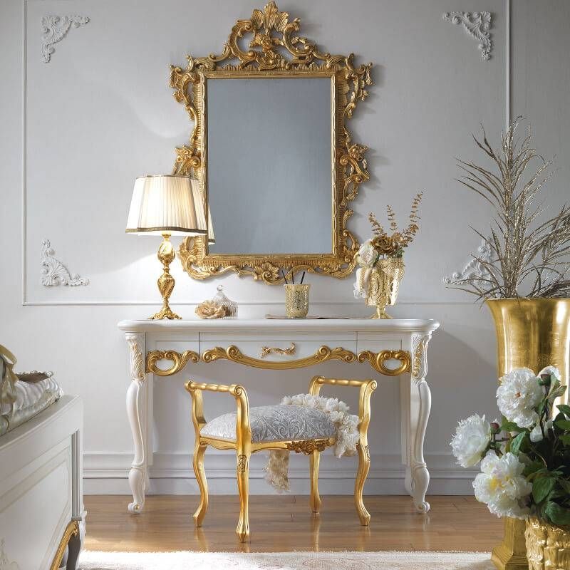 Ornate White And Gold Leaf Italian Dressing Table | Juliettes With Ornate Dressing Table Mirrors (Photo 15 of 20)