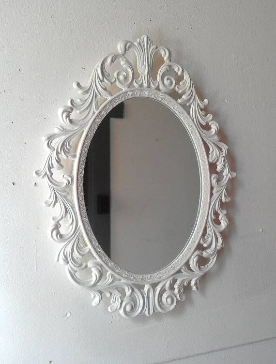Ornate White Mirror Decorative Vintage Oval Wall Mirrors Throughout Oval White Mirrors (Photo 12 of 30)