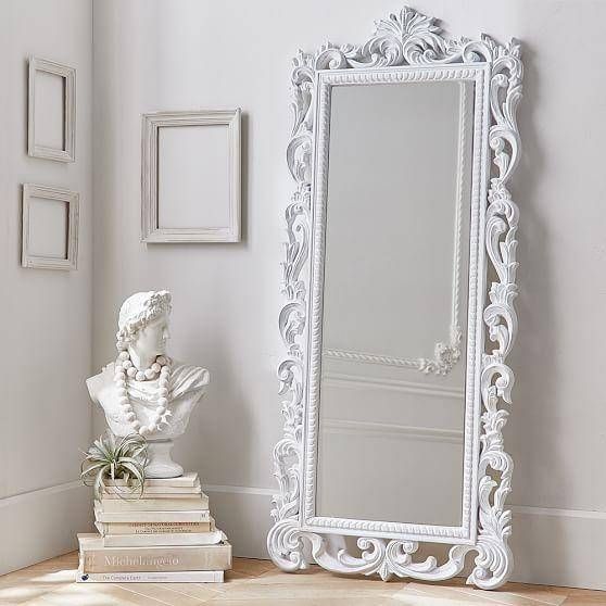 Ornate Wood Carved Floor Mirror Regarding Ornate White Mirrors (Photo 4 of 20)