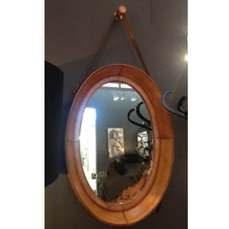 Oval Leather Hanging Mirror 71 X 51 Cm Oval Leather Hanging Mirror In Wall Leather Mirrors (View 22 of 30)