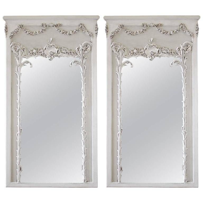 Pair Of Vintage French Style Painted Trumeau Mirrors With Rose Intended For French Style Mirrors (View 24 of 30)