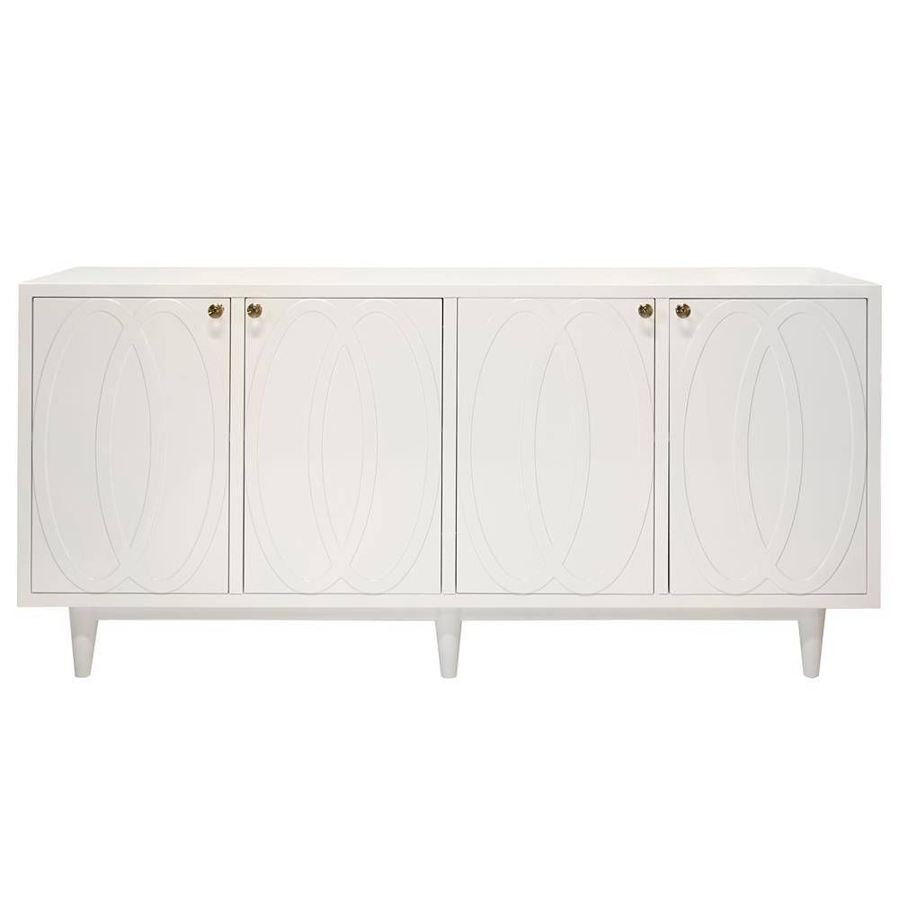 Priscilla Hollywood Regency White Lacquer Media Cabinet Sideboard Regarding White Sideboard Cabinet (Photo 6 of 20)