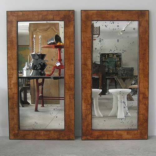 R.t. Facts French 40′s Style Distressed Leather And Patinated In Leather Mirrors (Photo 4 of 20)