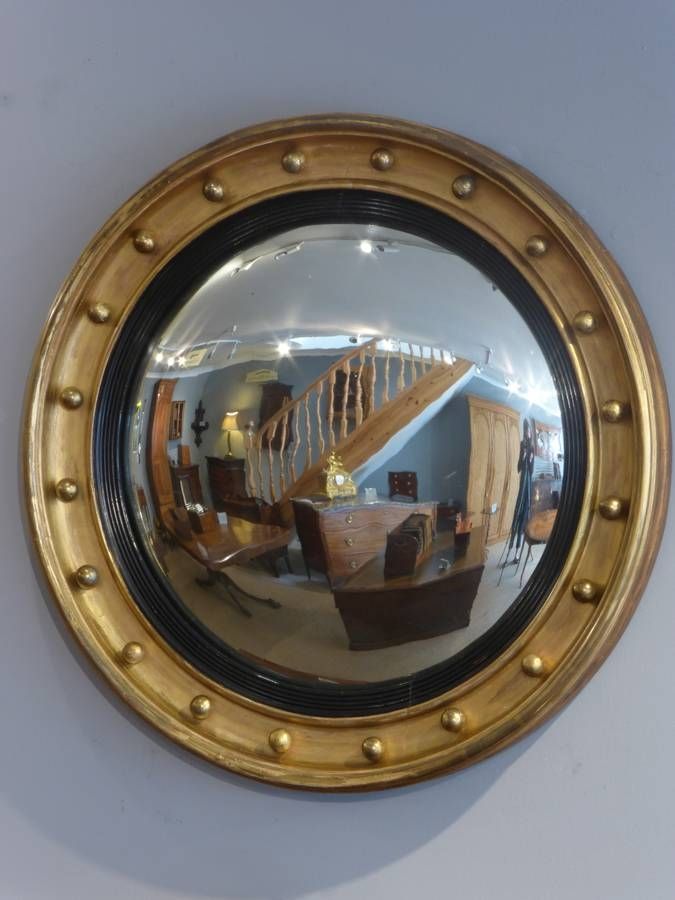 Regency Convex Mirror, Gilt Round Mirror, Pot Hole Mirror Pertaining To Round Convex Mirrors (Photo 13 of 20)