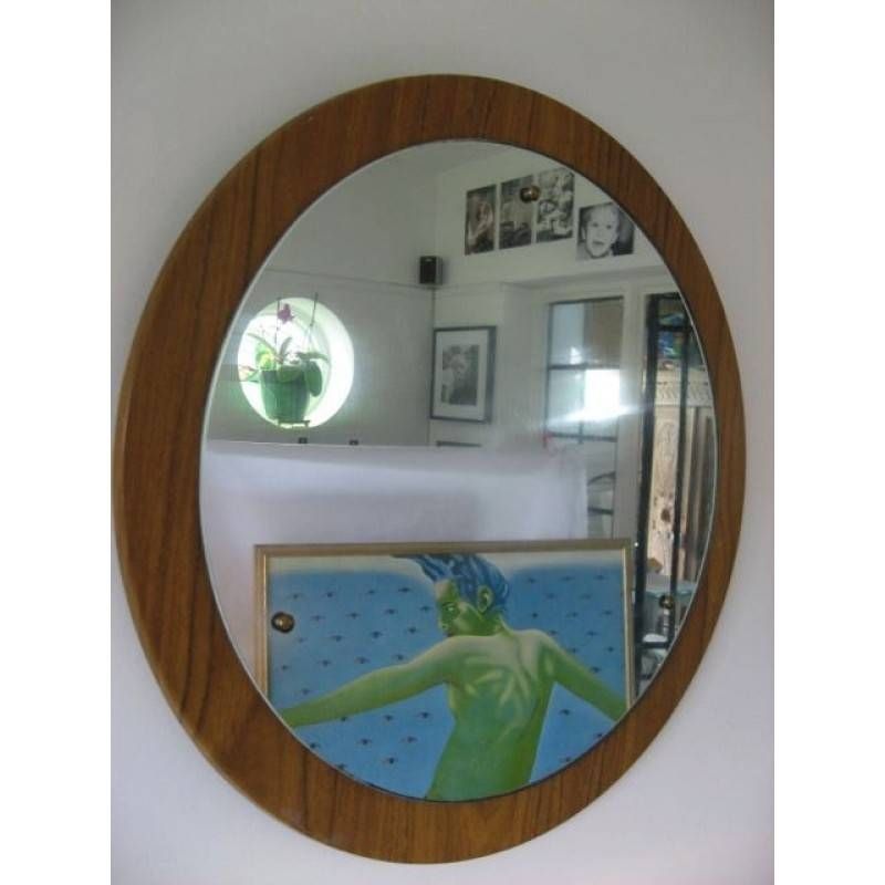 Retro Formwood Wood Framed Round/circular Wall Mirror 60's/70's With Regard To Retro Wall Mirrors (View 3 of 20)