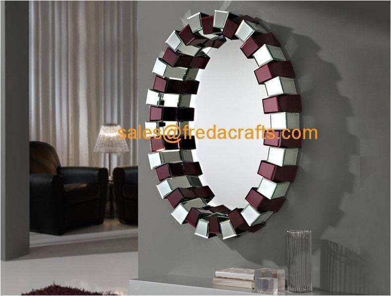 Round Purple And Silver Bevelled Glass Salon Hotel Wall Mirror In Silver Bevelled Mirrors (Photo 16 of 20)