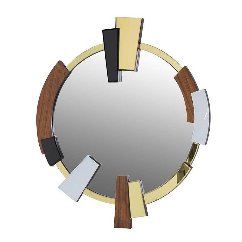 Round Wood & Glass Abstract Art Deco Mirror | Mulberry Moon In Round Art Deco Mirrors (View 3 of 30)