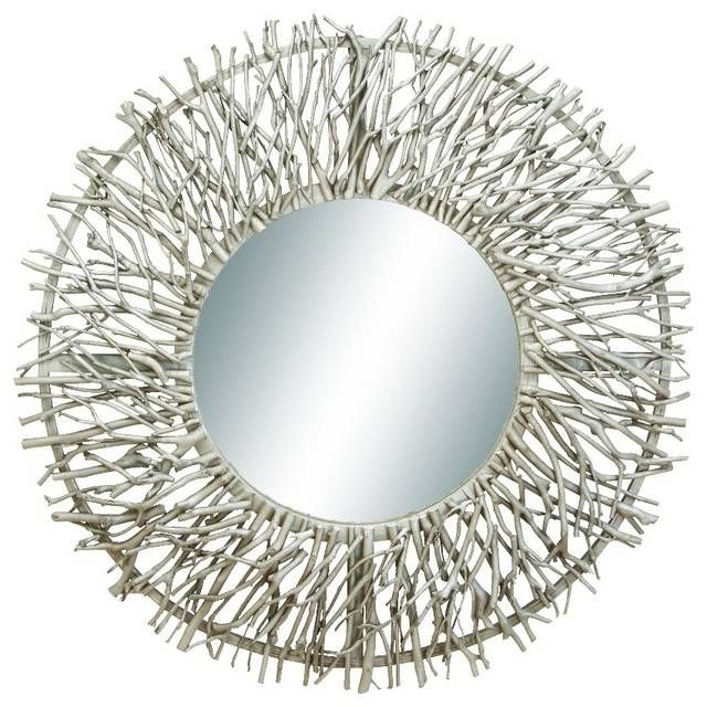 Round Wood Metal Wall Mirror Tree Branch Silver Chrome Decor 69158 Throughout Chrome Wall Mirrors (Photo 1 of 20)
