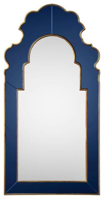 Roxy Hollywood Regency Green Glass Frame Silver Trim Arch Mirror With Regard To Mirrors With Blue Frame (Photo 11 of 20)