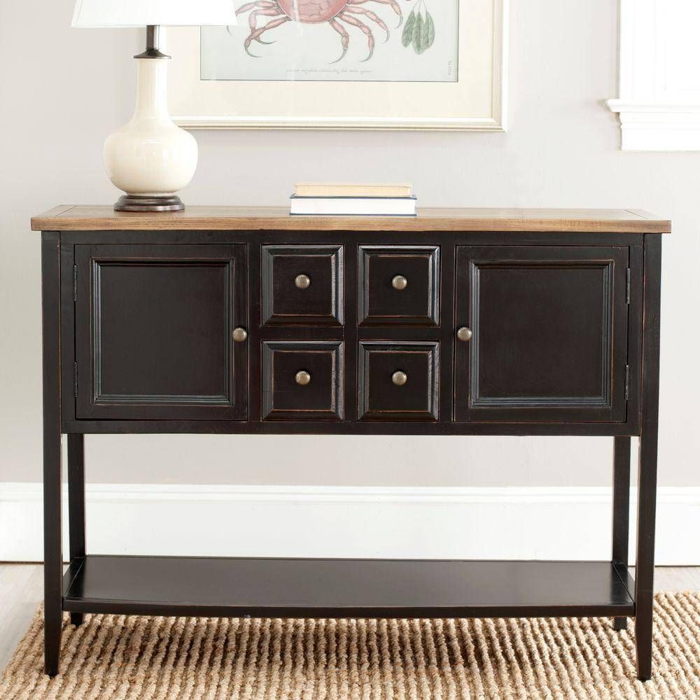 Safavieh Charlotte Black And Oak Buffet With Storage Amh6517d In Black Wood Sideboard (View 18 of 20)