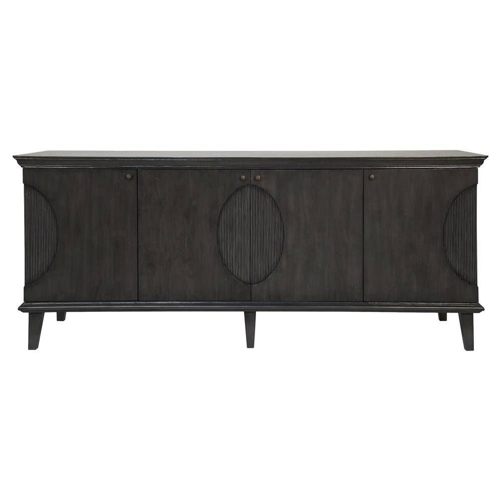 Shania Loft Black Fluted Oval Mahogany Wood Sideboard | Kathy Kuo Home Pertaining To Black Wood Sideboard (View 9 of 20)