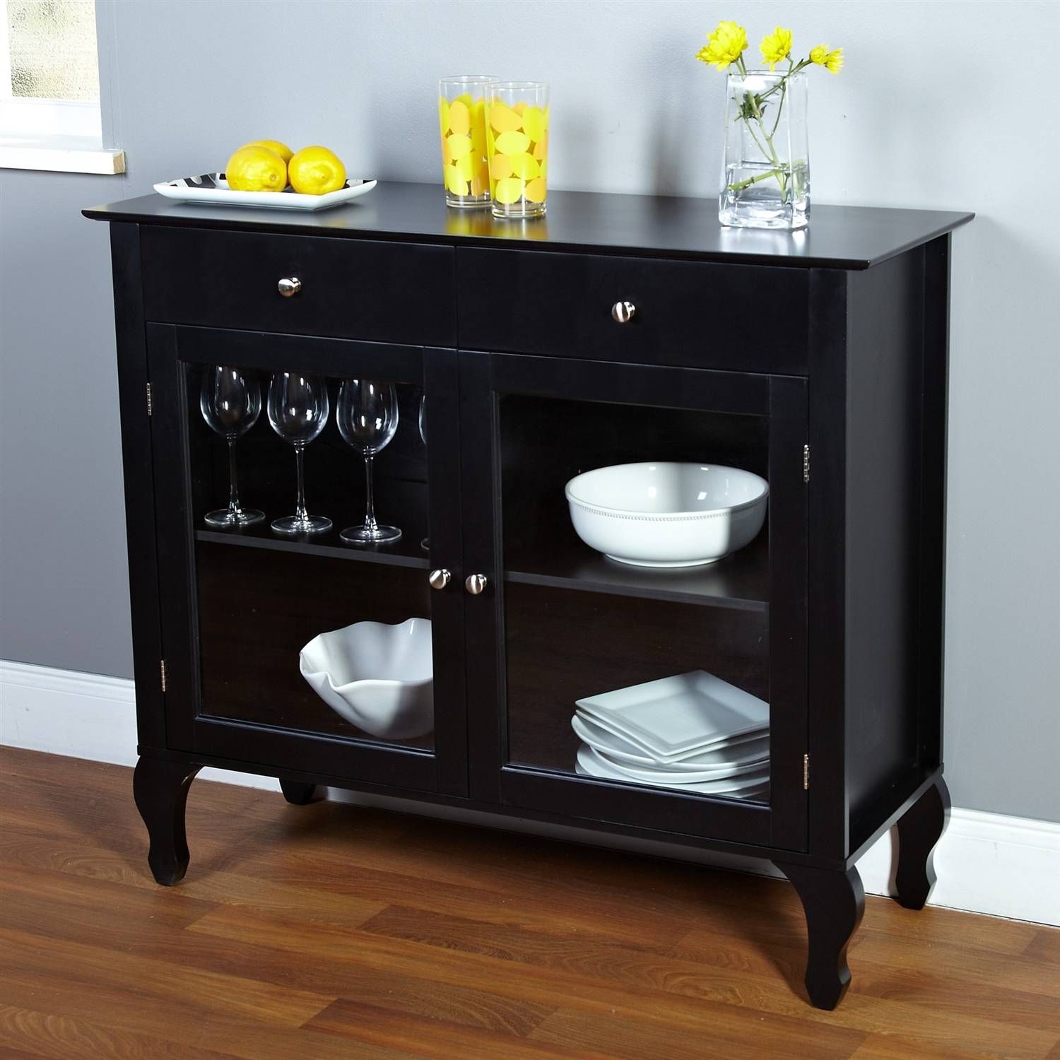 Sideboards. Amazing Glass Buffet Table Sideboard: Glass Buffet With Small Black Sideboards (Photo 5 of 20)